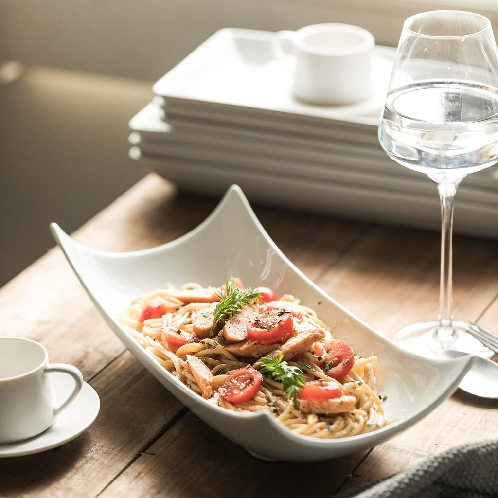 12 Inch White Porcelain Serving Platter Dishes Set of 3 Deep Bowl | Large capacity, heat resistant, curved anti-spill