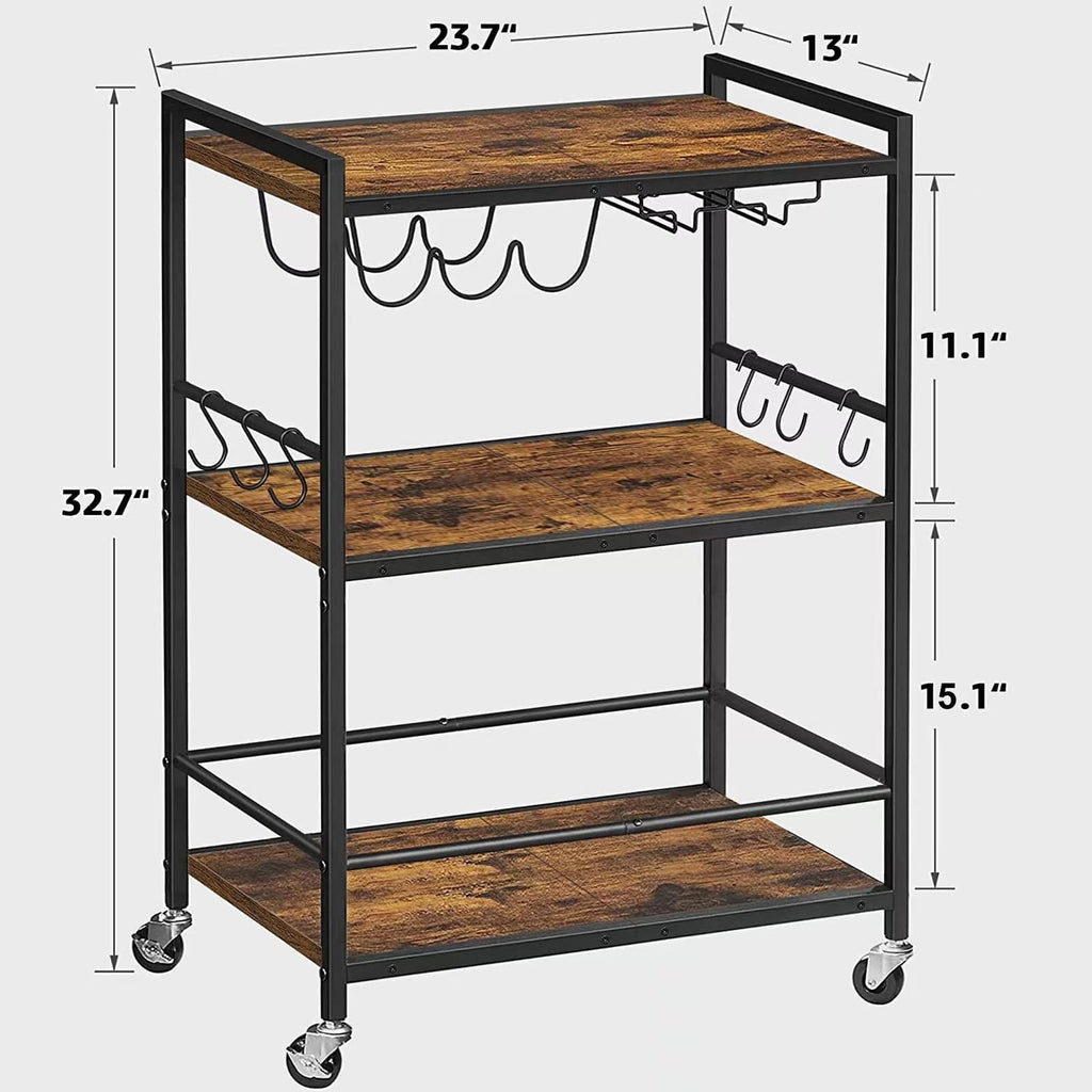 Bar Cart with Wheels, Drink Cart with Wine Rack and Glass Holder