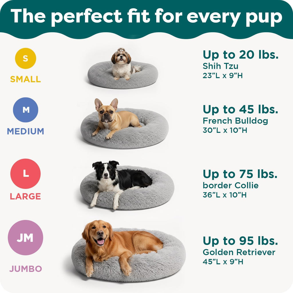 Round Calming Donut Dog Bed for Dogs, Refillable w/ Removable Washable Cover, For Dogs Up to 75 lbs