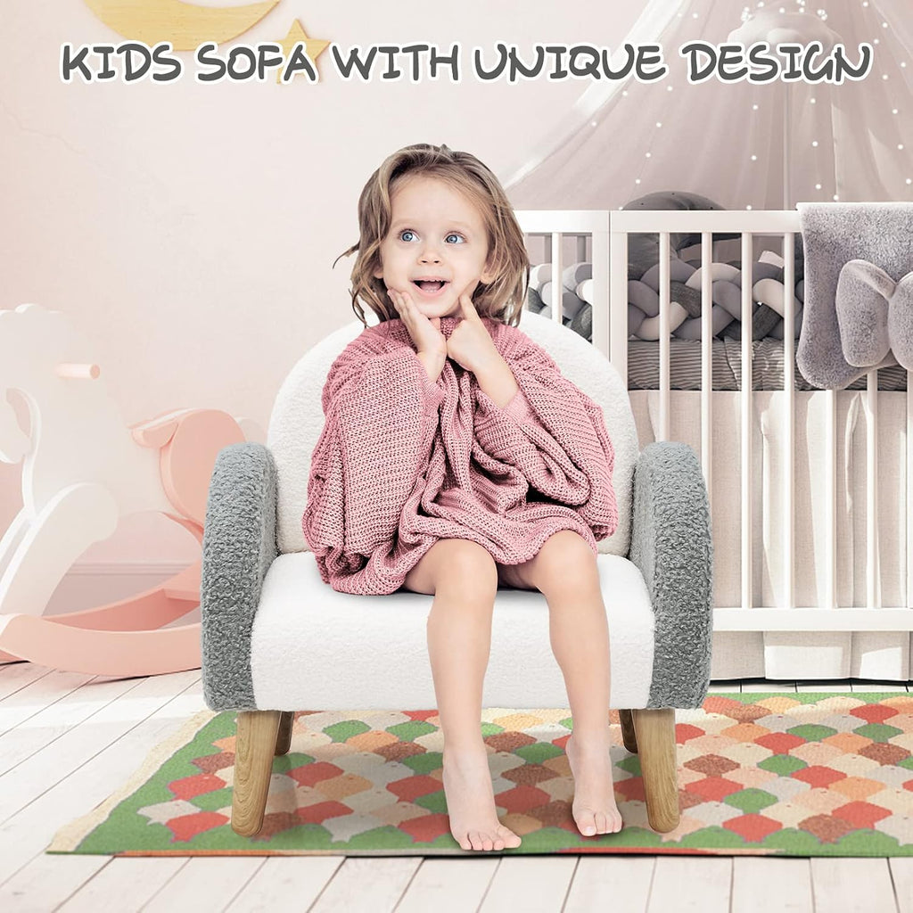 Kids Sofa, Toddler Armchair with Solid Wooden Frame Anti-Tipping Design Plush Fabric, Upholstered Children Chair