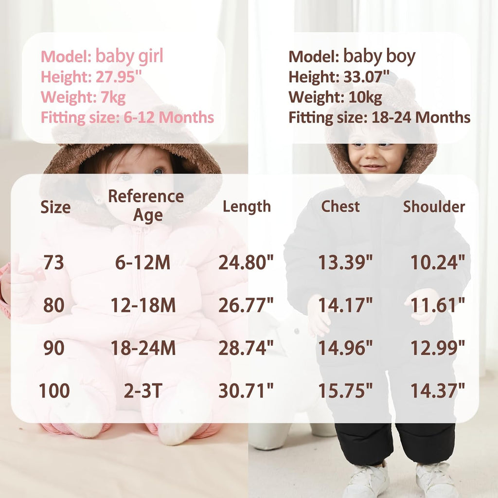 Baby Boys Girls Snowsuit Winter Clothes Suit Hooded Jumpsuit Romper Bear Outfit Infant Warm Coat Outwear Overcoat