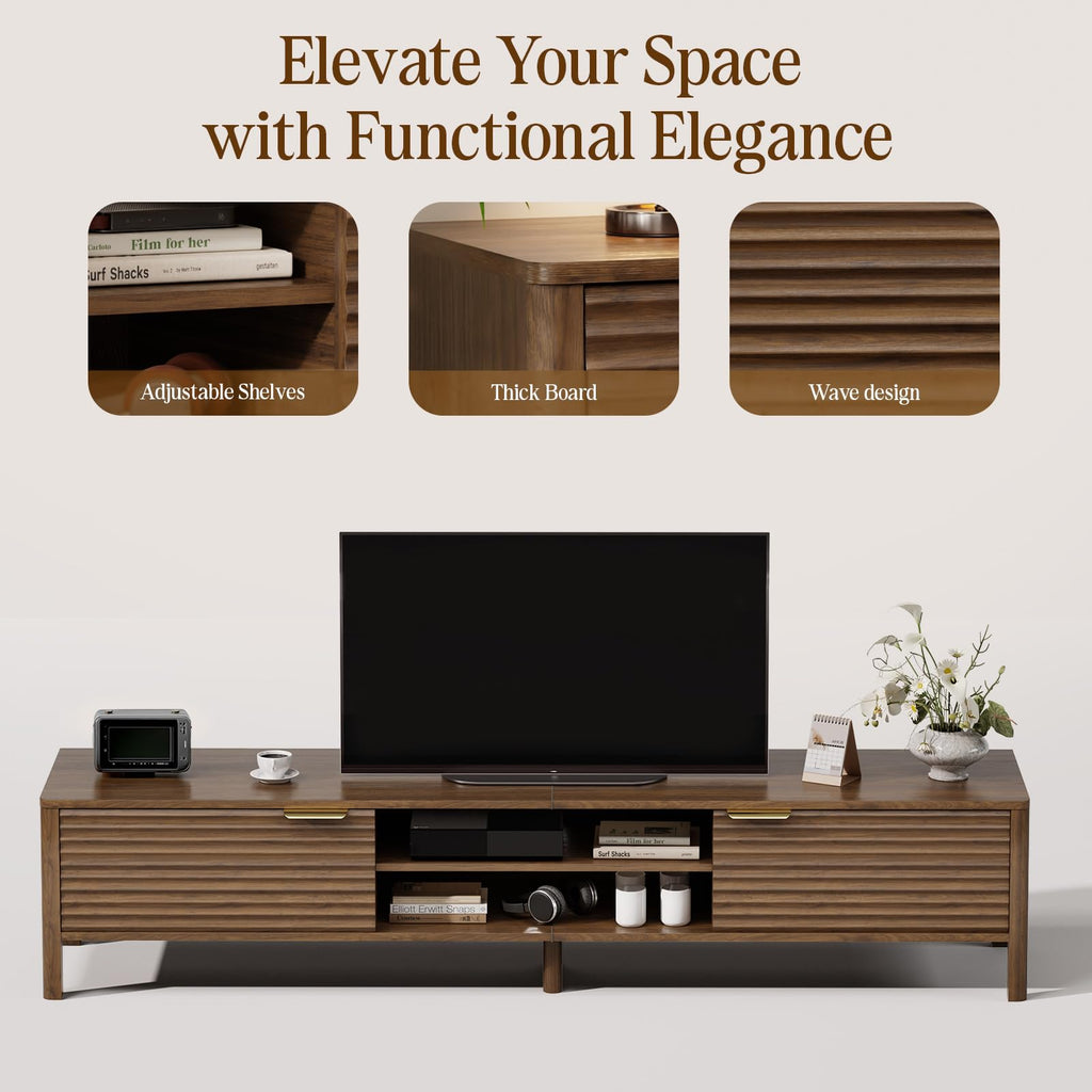 TV Stand up to 95 Inch TVs Entertainment Center Walnut 90"