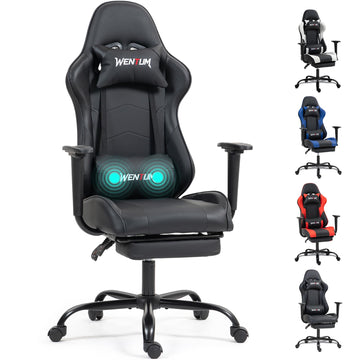 Gaming Chair with Footrest, Ergonomic PC Desk Chair with Headrest and Massage Lumbar Support, Video Game Chair