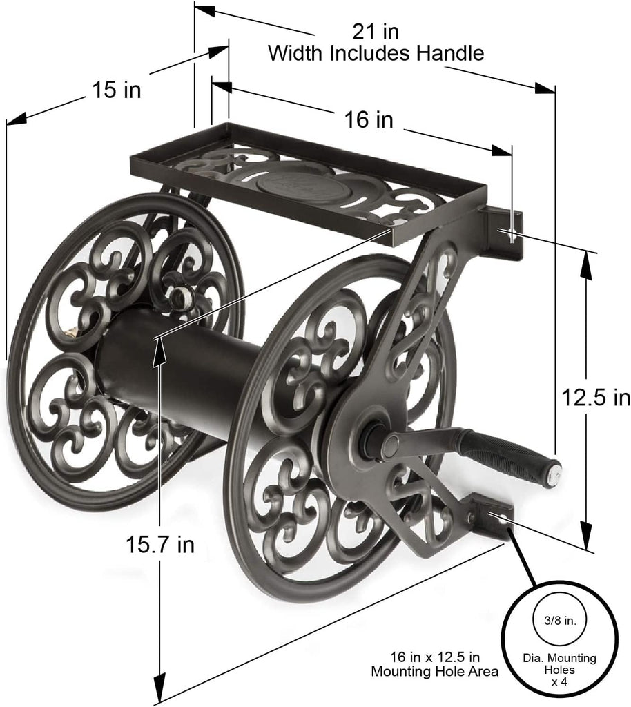 Garden 708 Steel Decorative Wall Mount Garden Hose Reel, Holds 125-Feet of 5/8-Inch Hose - Bronze