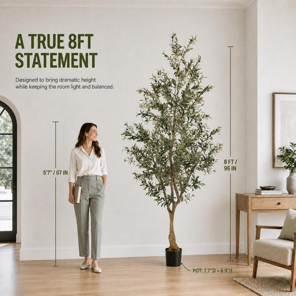 8FT Olive Trees Artificial Indoor - Thick Trunk & Lifelike Fruits