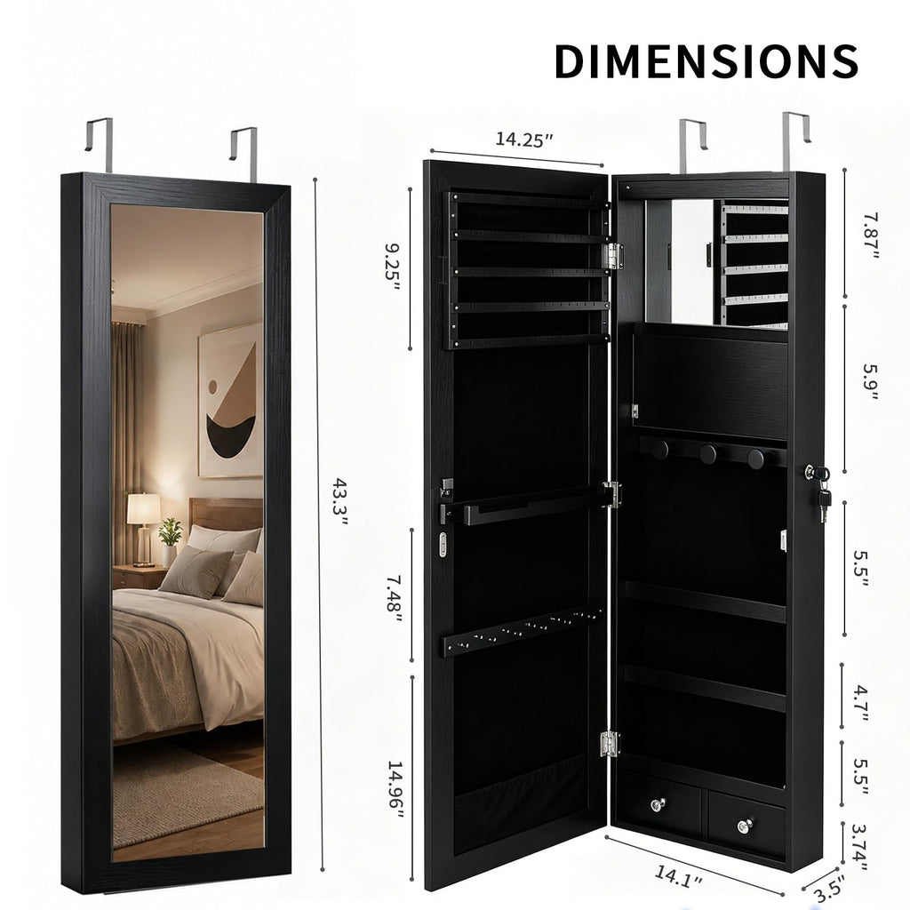 Over the Door Jewelry Organizer, Wall Mounted Jewelry Cabinet