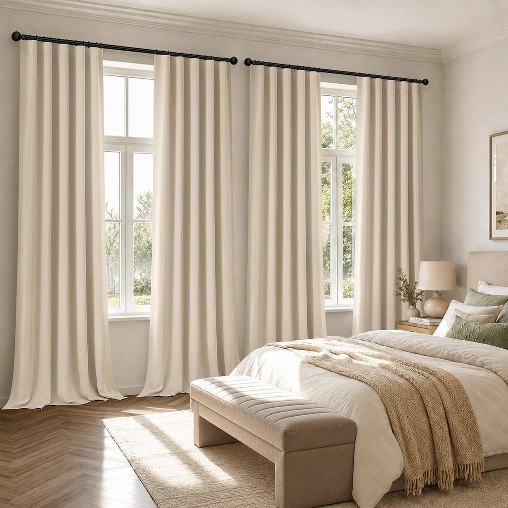Cream Beige Pinch Pleat Blackout Curtains 40x96 Inch Length 2 Panels