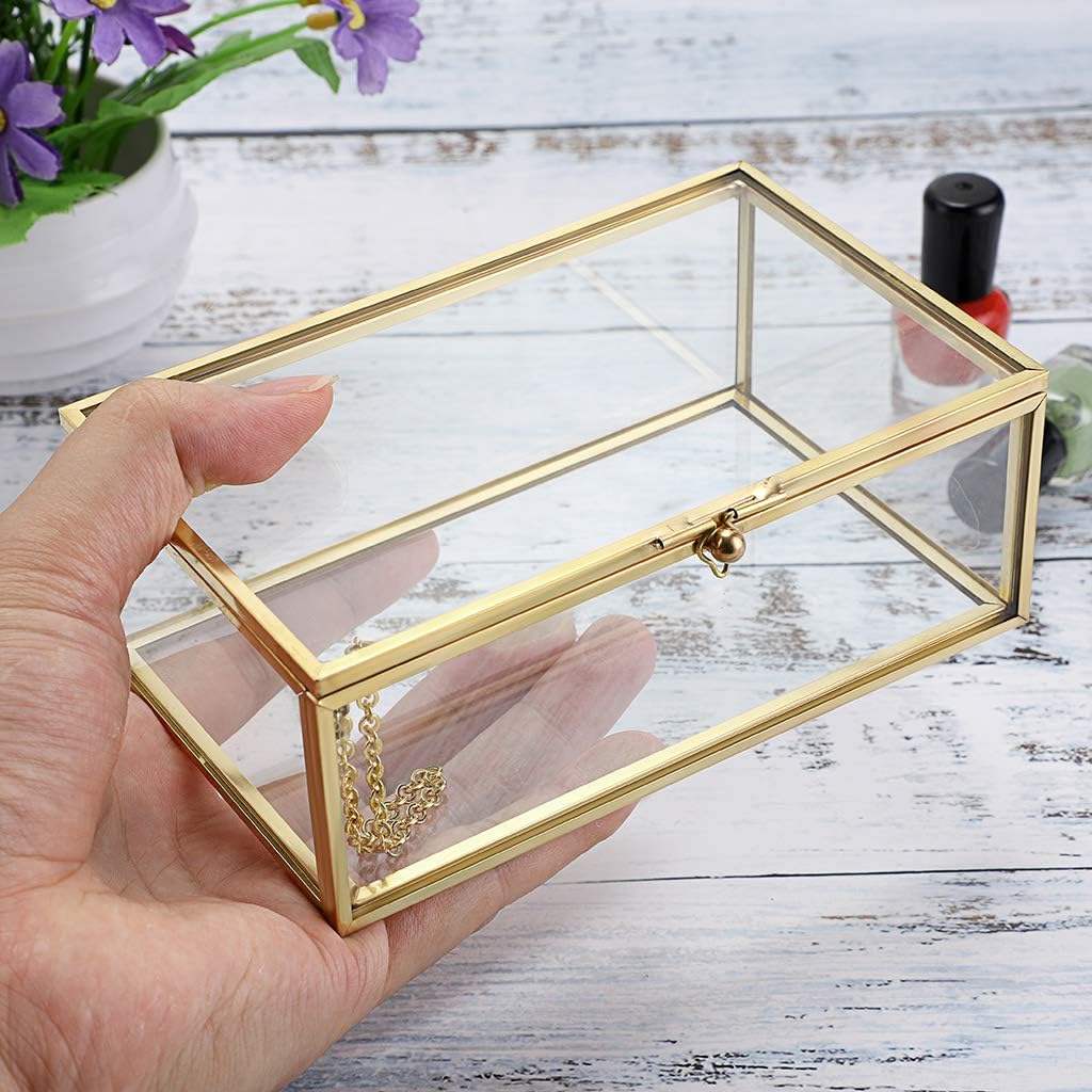 Vintage Glass Keepsake Box, Rectangle Jewelry Display Organizer Case