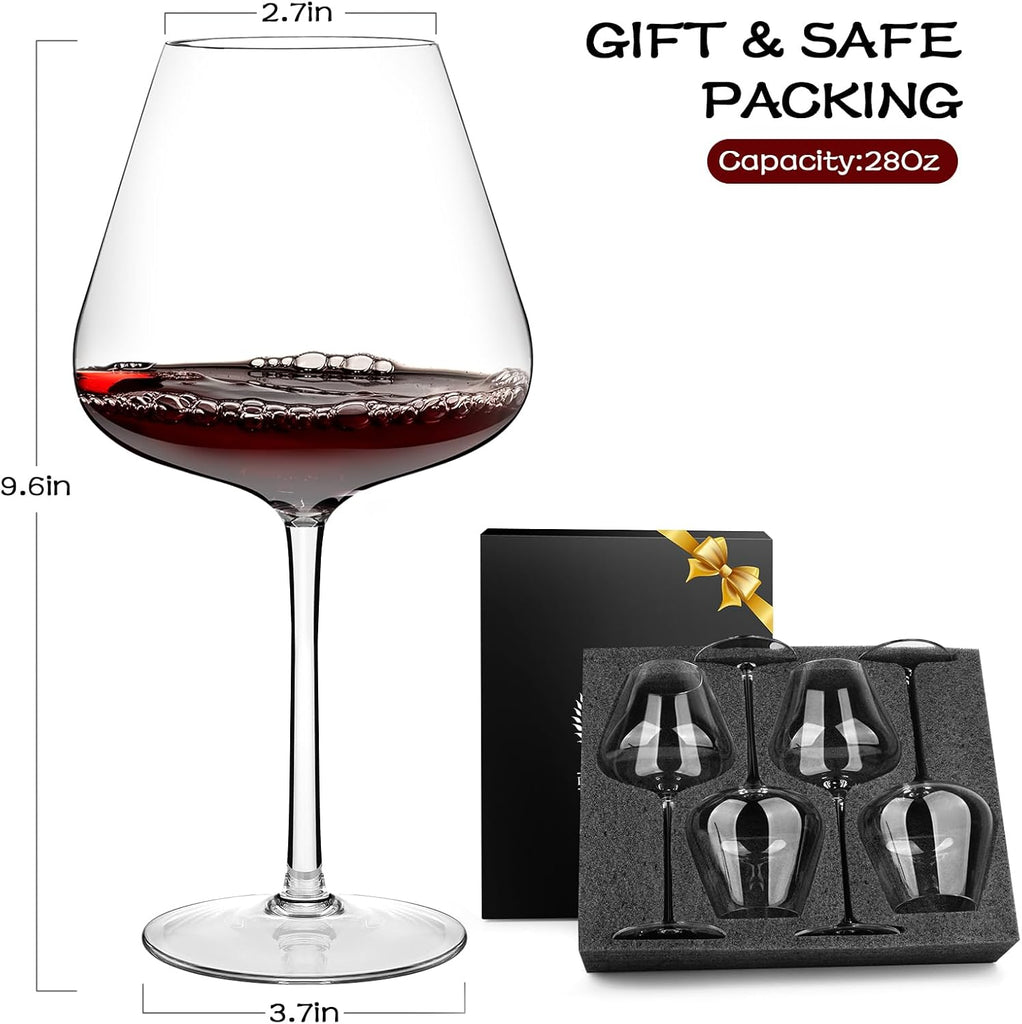 Super Large 28Oz Wine Glasses Set of 4, Hand Blown Crystal Red Wine or White Wine Burgundy Glass, Hand Crafted by