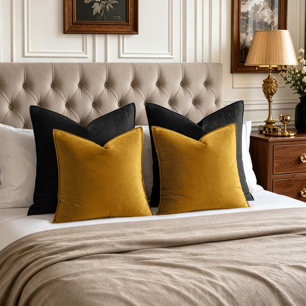 Decorative Mustard Yellow Velvet Throw Pillow Covers for Couch 18x18