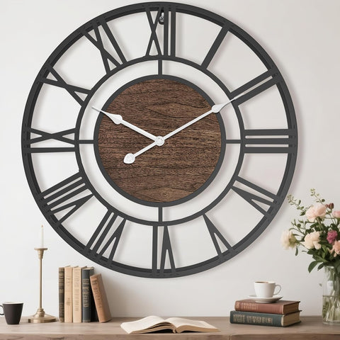 20 Inch Large Oversized Wall Clocks for Living Room Decor,Battery Operated Silent Non Ticking,Vintage Rustic Big Roman