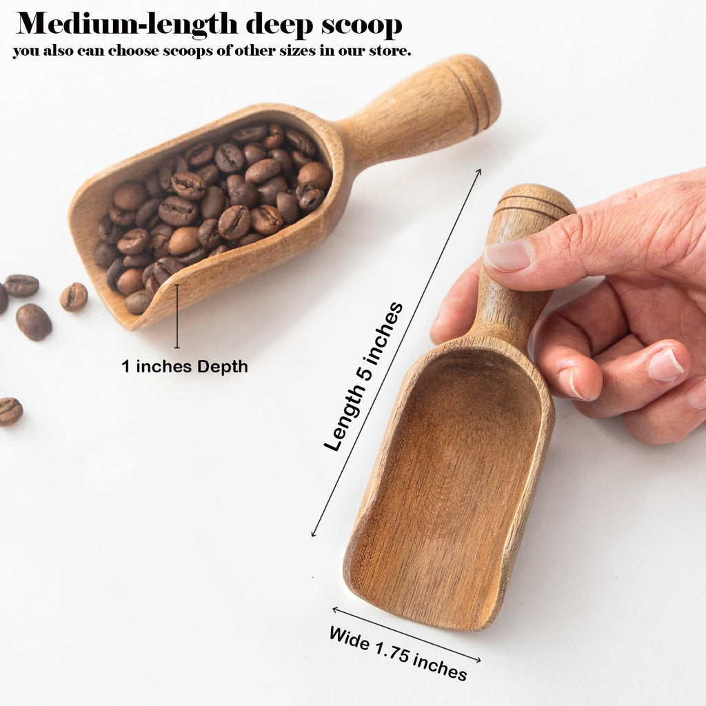 Wooden Scoops for Canisters 1PCS Wooden Scoop for Jars Acacia 5′′ Med-size Flour Scoop Coffee Scoops for Ground
