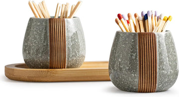 Match Holder with Striker, Ceramic Matchstick Container - Set of 2