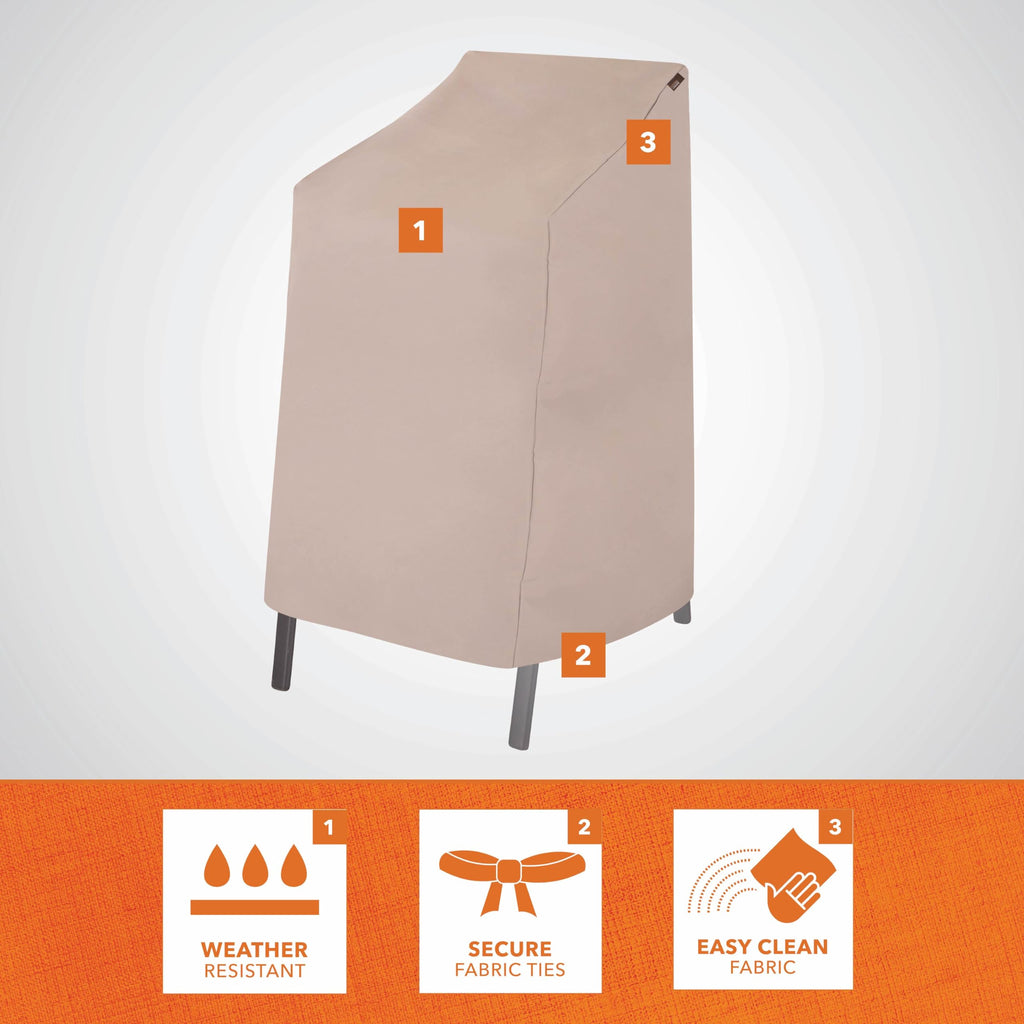 Chalet Stackable/High Back Bar Chair Cover - Weather-Resistant Fabric - Outdoor Furniture Protection Perfect, Deck