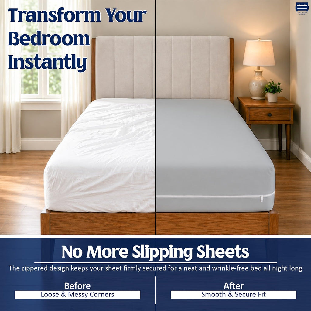 Cot Size Sheets- 30" X 75" 1 PC Zipper Fitted Sheet, Brushed Premium Quality Microfiber, Soft Shrinkage and Fade