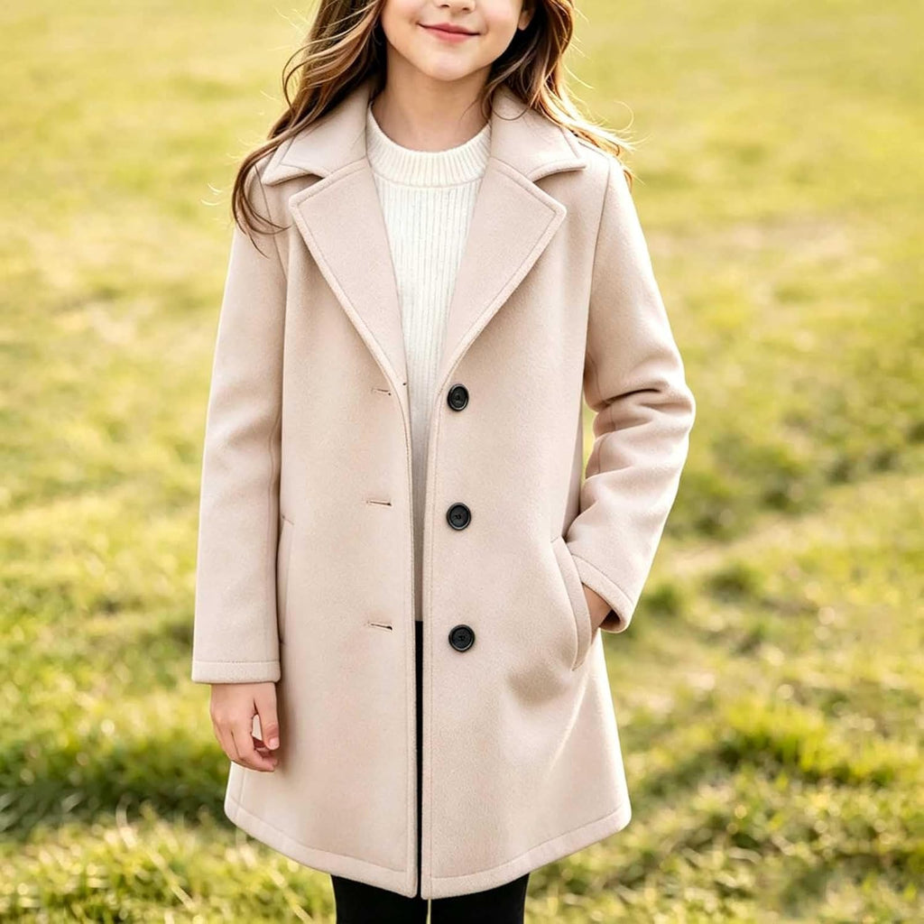Girls Dress Coats Button Down Fall Trench Coat with Pockets