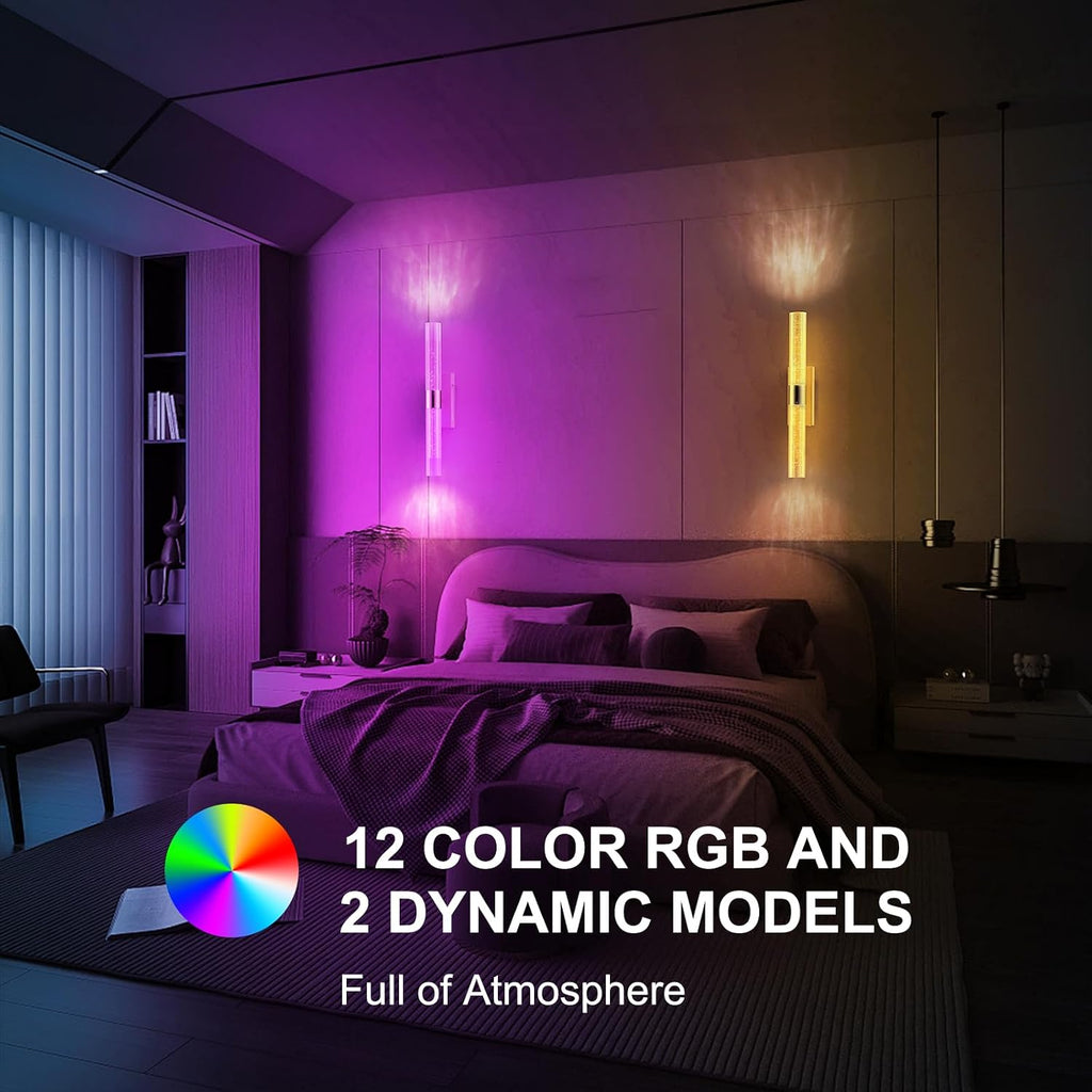 Crystal Battery Operated Wall Sconce, Black and Gold Rechargeable Wireless Wall Light Fixtures with Remote Control