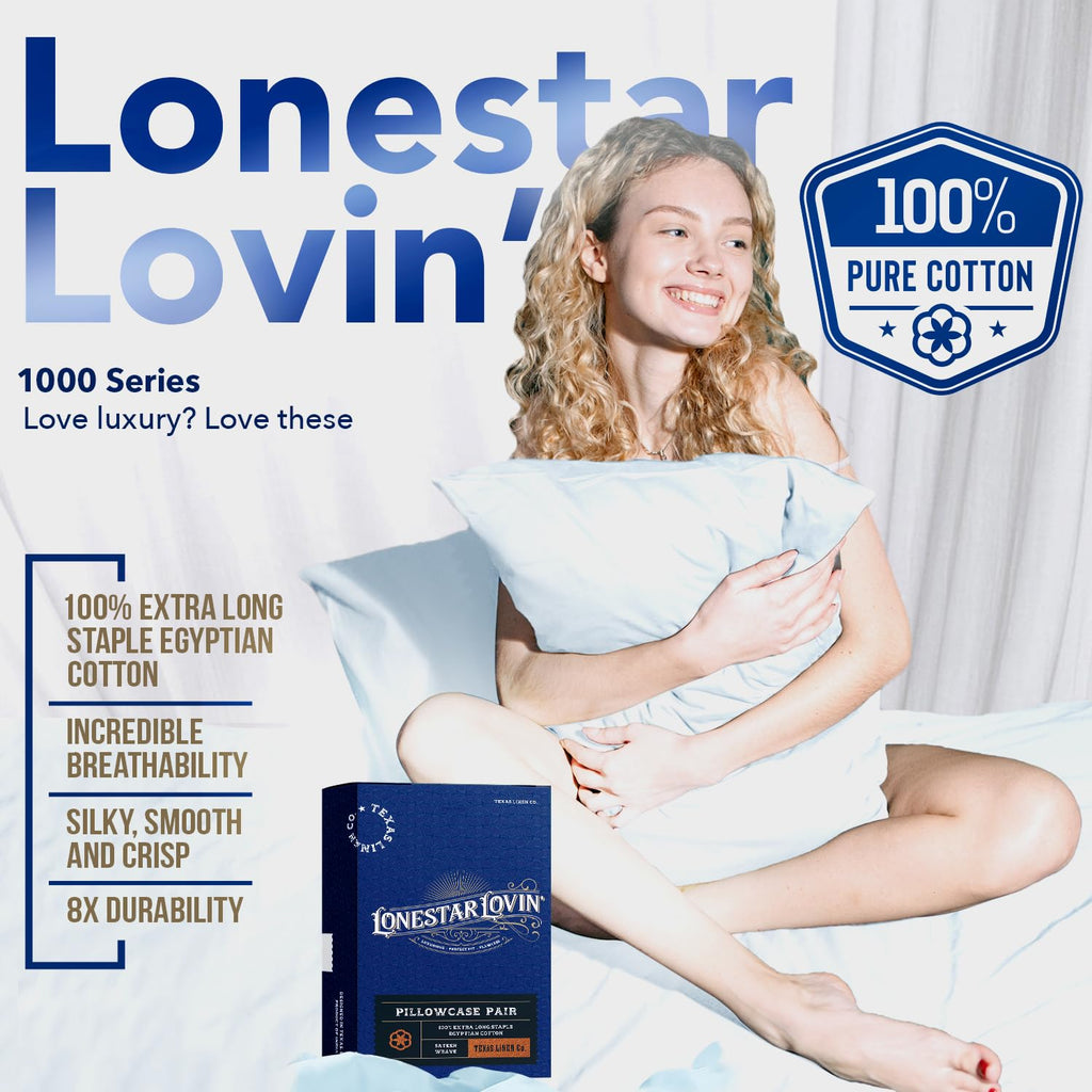 Luxury Egyptian Cotton King Teal Pillow Cases Set of 2-1000 Series Lonestar Lovin' Collection Pillowcases for