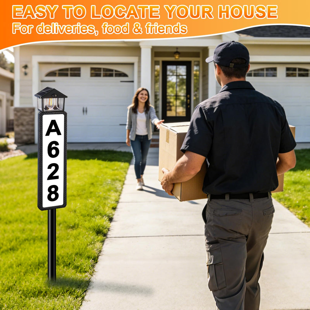 Solar Address Sign, House Numbers for Outside with Dual Solar Panels