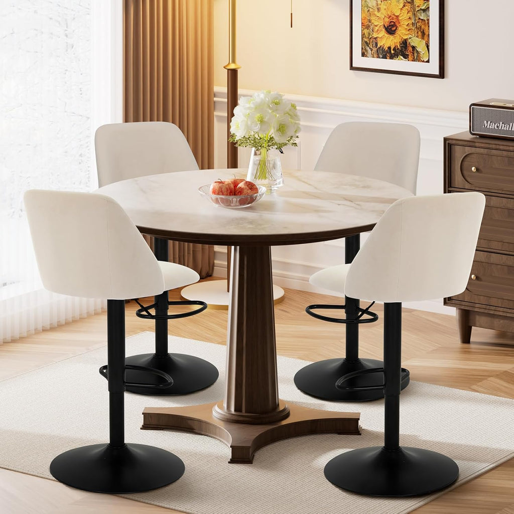 Bar Stools Set of 2, Modern Swivel Bar Chairs, Adjustable Upholstered Barstools Counter Height with Full Backrest