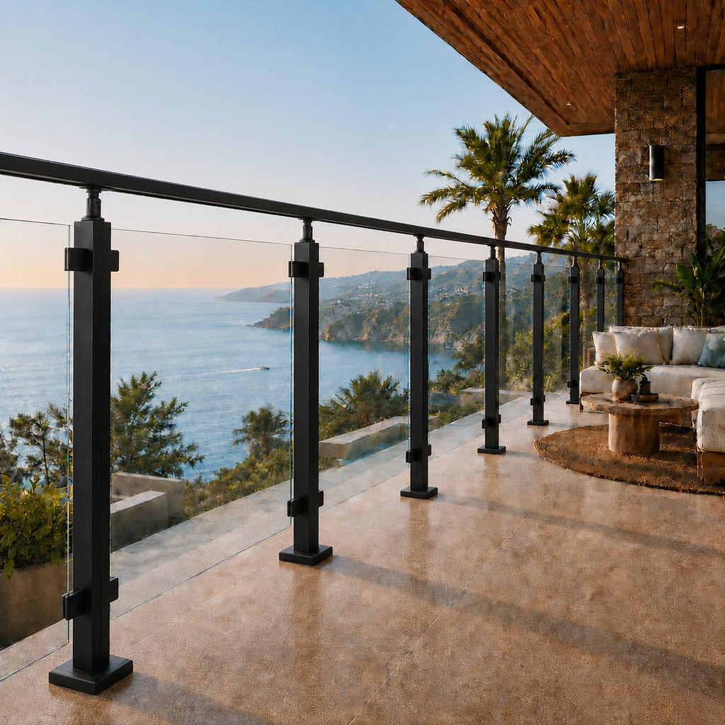 42-Inch Glass Railing Middle Post, 50mm, Black