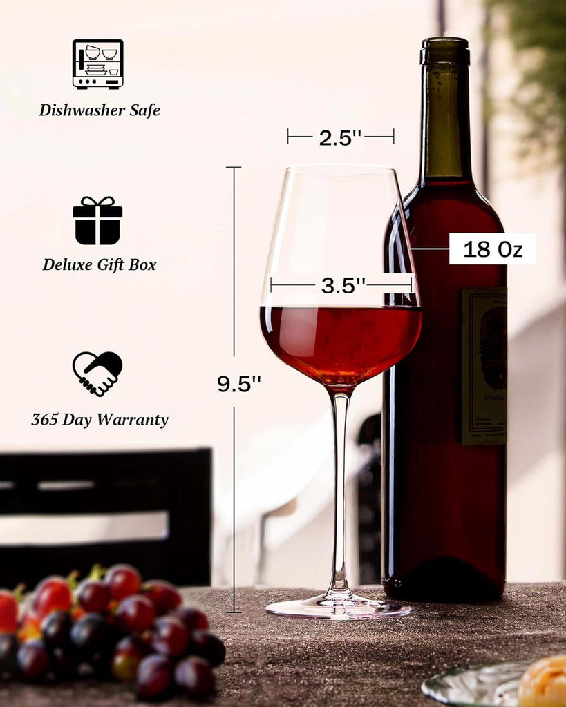 Hand Blown Bordeaux Wine Glasses - Set of 6-18 Ounce - Great Gift Packaging - Red Wine Glasses Lead-Free Premium Glass