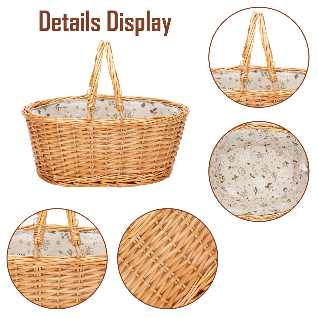 Large Wicker Basket with Handle, Empty Willow Basket, 16 Inch, White