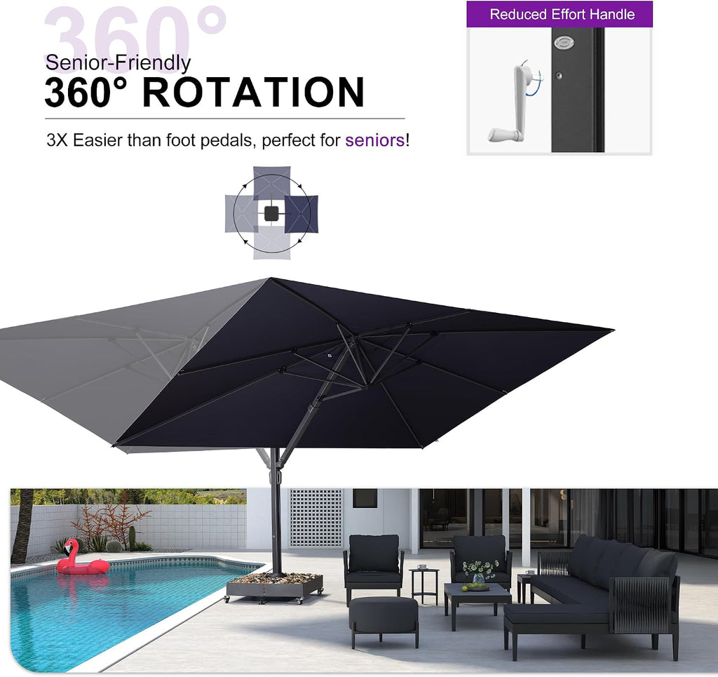 11' X 15' Rectangle Patio Umbrella Large Cantilever Outdoor Aluminum Offset Umbrella with 360-degree Rotation Pool Navy