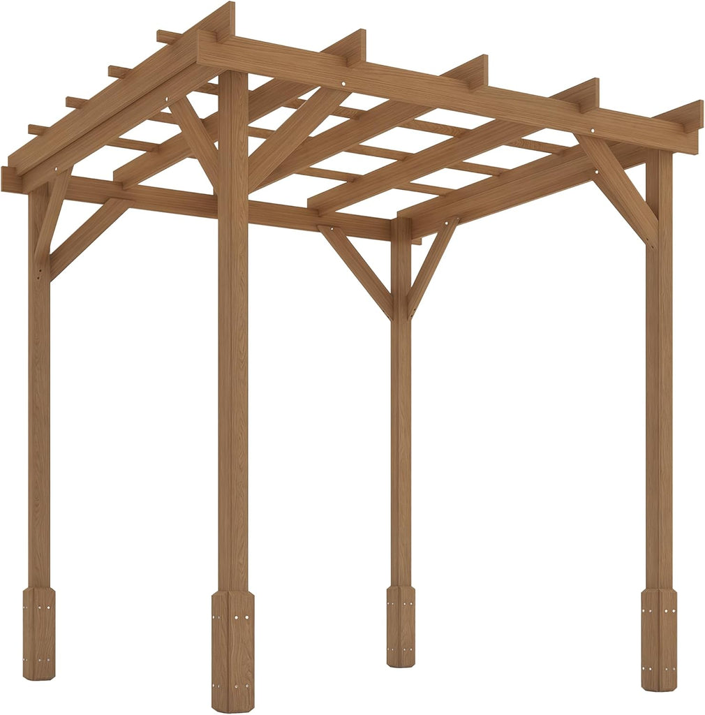 6.6' x 6.6' Outdoor Pergola with Stable Structure and Concrete Anchors, Wood Gazebo Grape Trellis for Climbing Plant Support, Garden, Patio, Backyard, Deck, Dark Brown