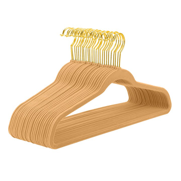 Camel Velvet Hangers, 60 Pack - Premium Gold, Non-Slip Coat & Suit Hangers, Space Saving