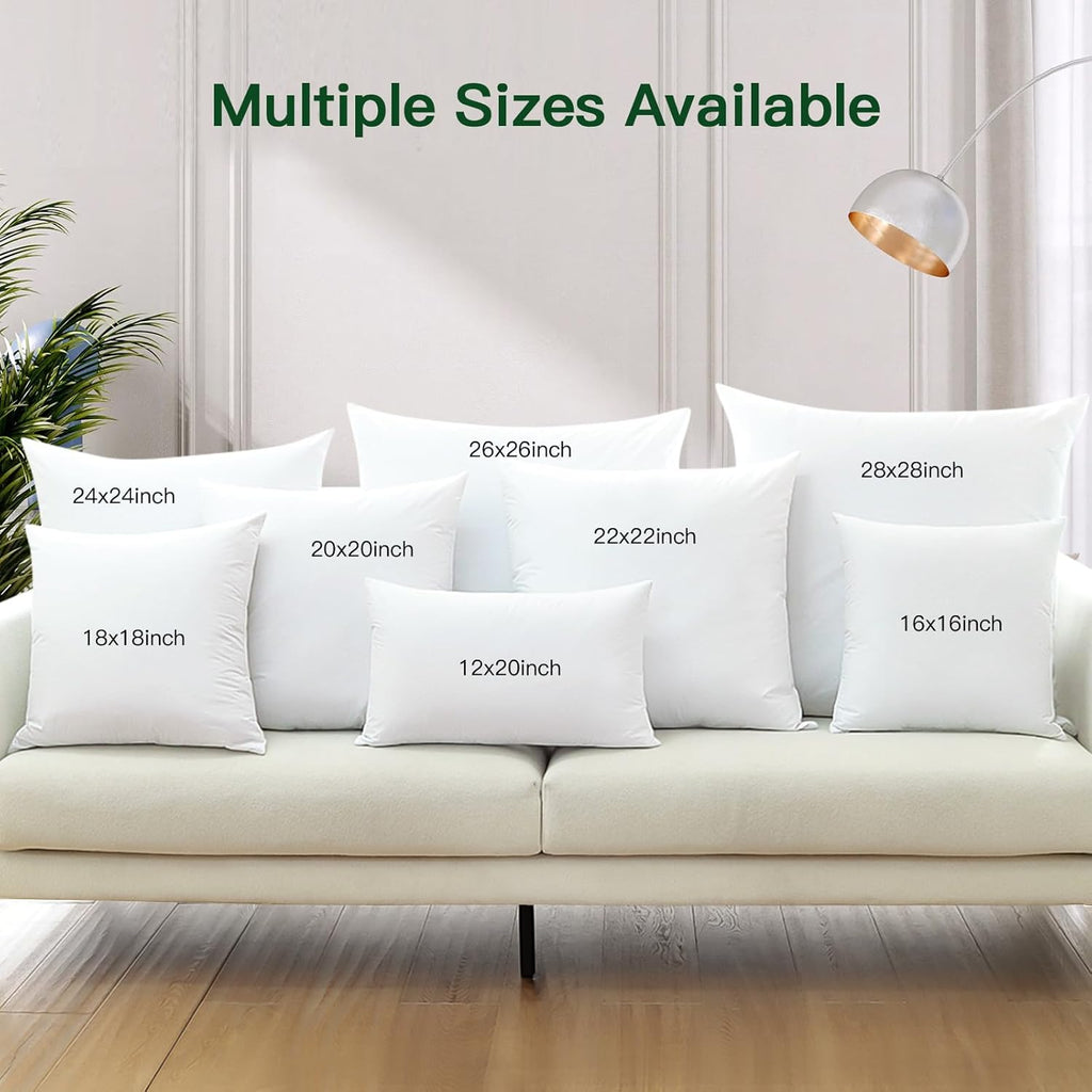 Pack of 1 Down and Feather Throw Pillow Inserts, 22 x 22 Soft Fluffy Square Pillow Inserts with 100% Cotton Cover