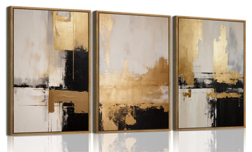 3 Piece Framed Wall Art Abstract Wall Decor Black Gold Pictures Modern Minimalist Canvas Art Large Luxury Paintings