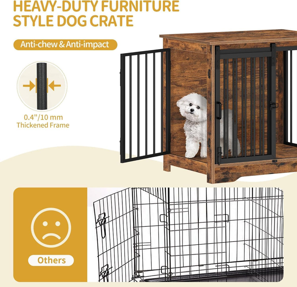27.2" Dog Crate Furniture with Barn Door, Heavy Duty Dog Kennel Indoor with 2 Doors