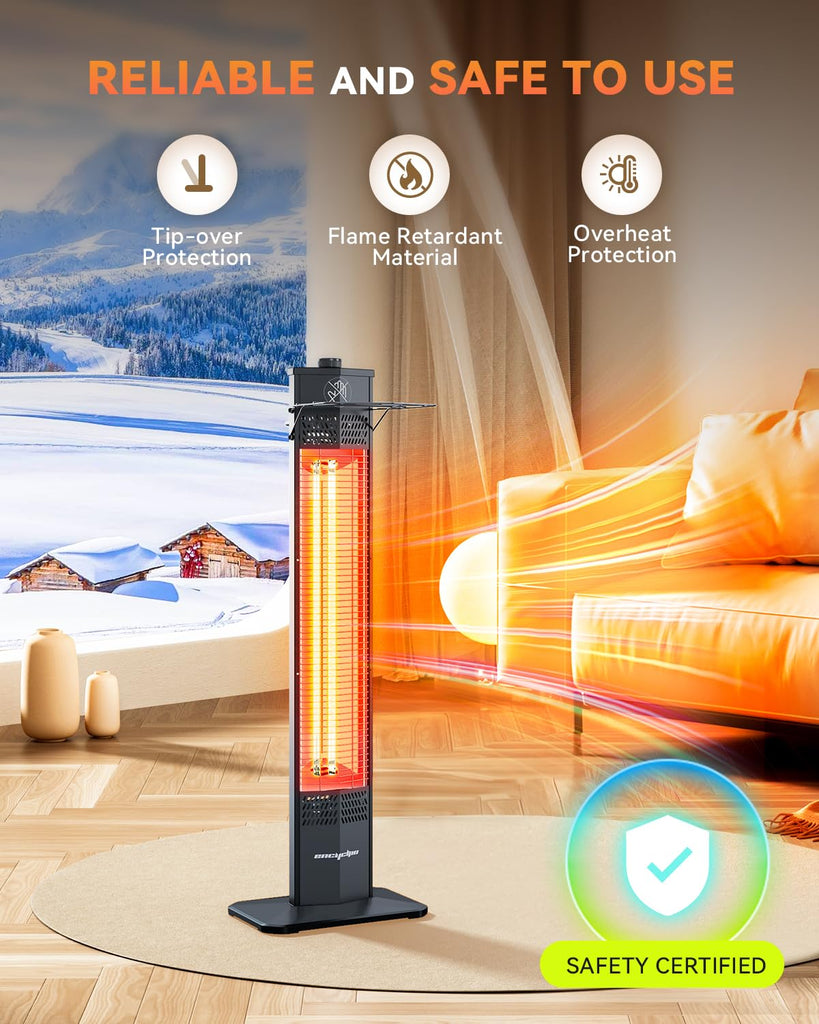 Patio Heater for Outdoor Use, 1500W Infrared, 36 in Portable Tower Heater, 3 Levels, IPX5 Waterproof