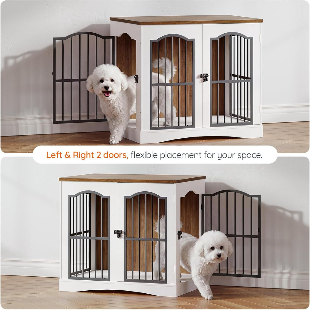26.8" Wooden Dog Crate Furniture, Heavy Duty Dog Crate Indoor with 3 Doors, Dog Cage for Small/Medium Dogs