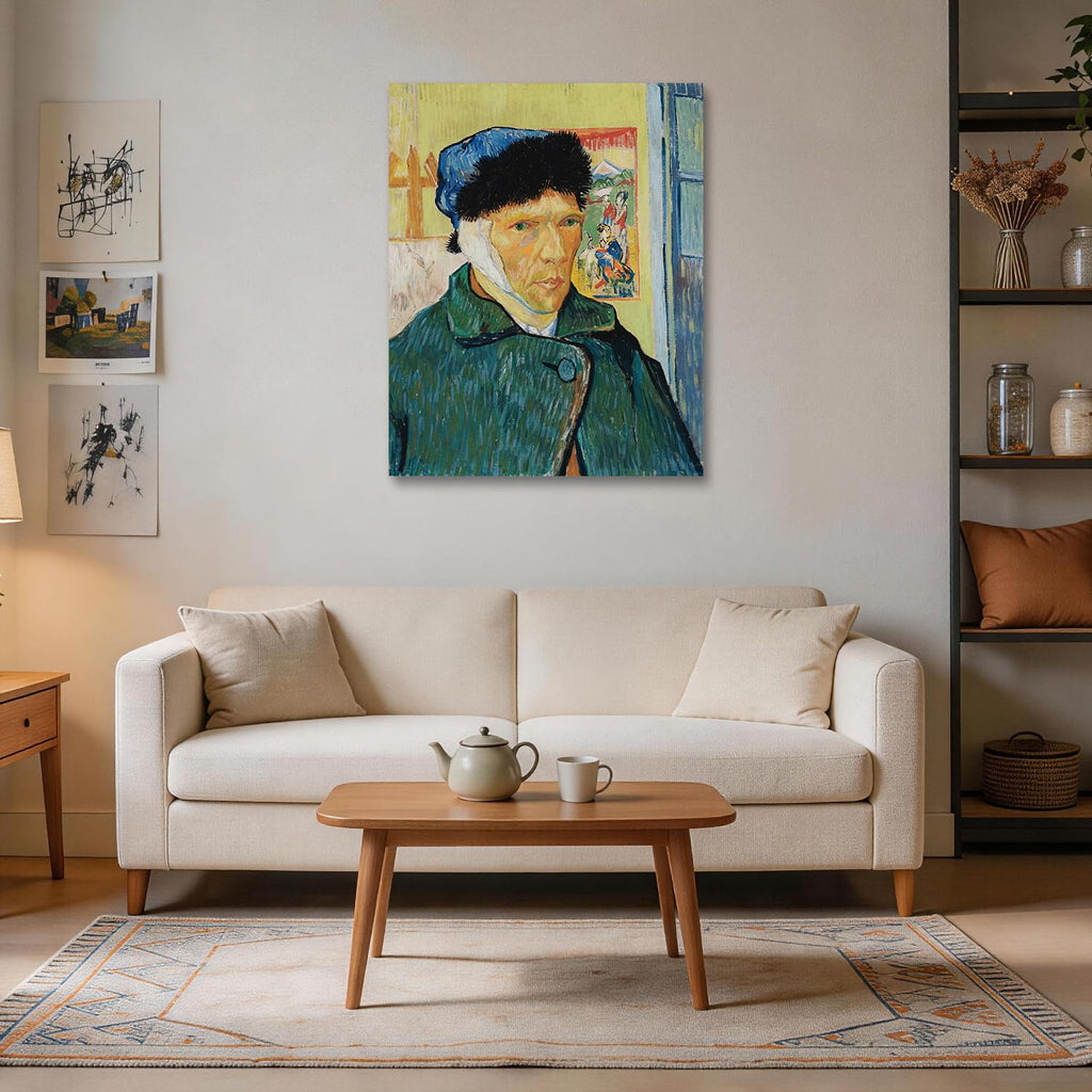 Self-Portrait with Bandaged Ear by Van Gogh - Canvas Wall Art Framed Oil Painting Reproduction, High-Definition