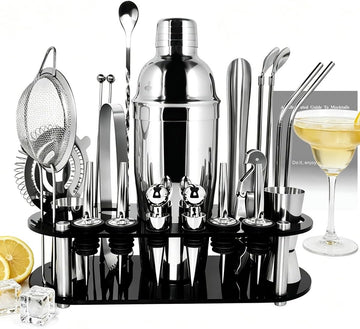 22-Piece 25oz Cocktail Shaker Set, Bartender Kit with Stand, Jigger for Bartending Kit, Bar Set Cocktail Shaker Set - Set of 22