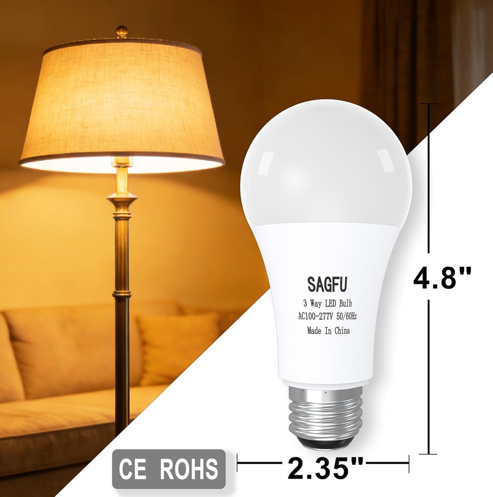 3 Way LED Light Bulbs 30 70 100 W Equivalent Soft White,A19 3000K,Three Way Light Bulbs,3 Way Light Bulbs,E26 Base