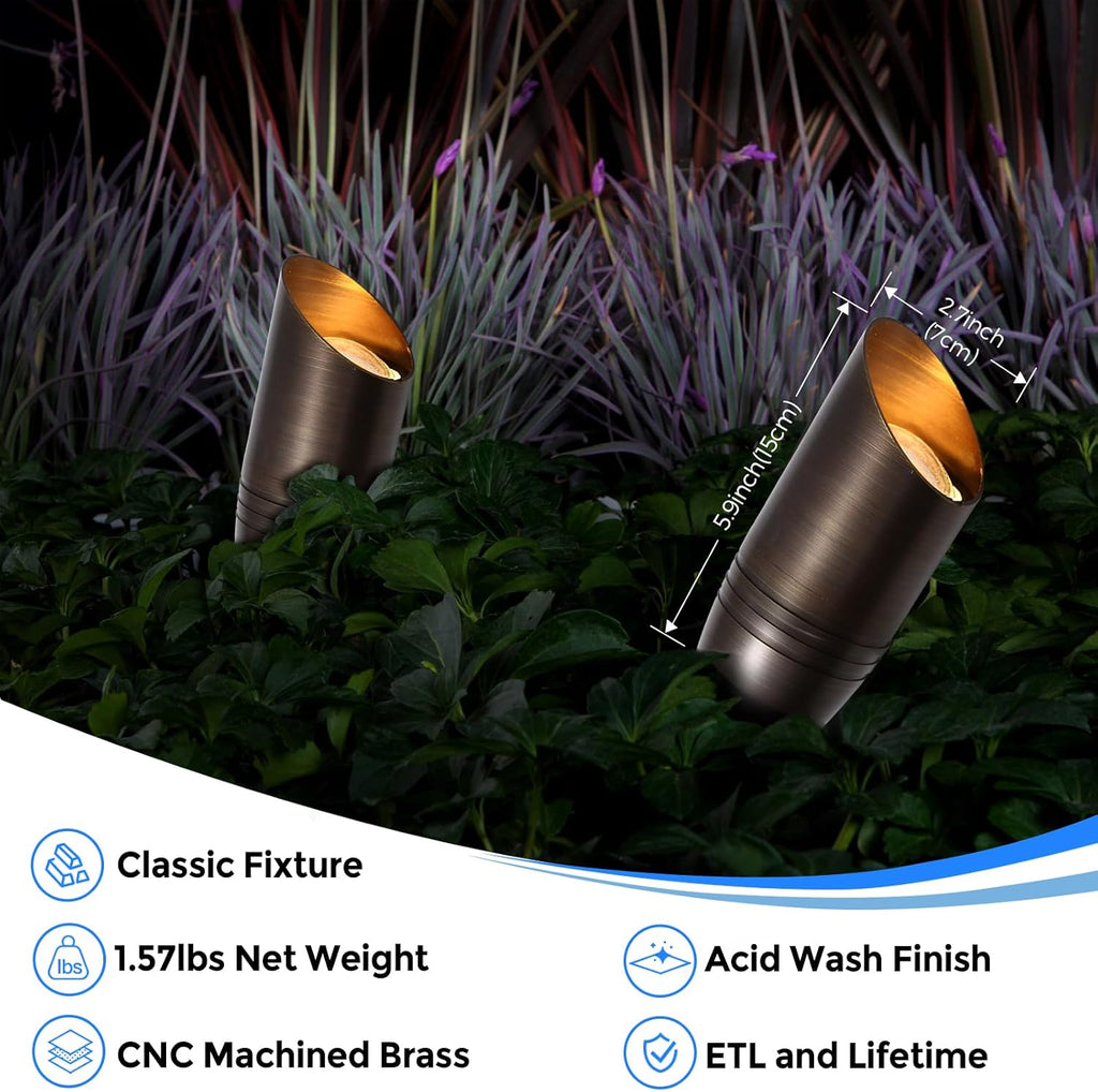 Solid Brass Outdoor Landscape Spotlights, 12V Heavy Duty Low Voltage LED Landscape Lights Waterproof for Garden