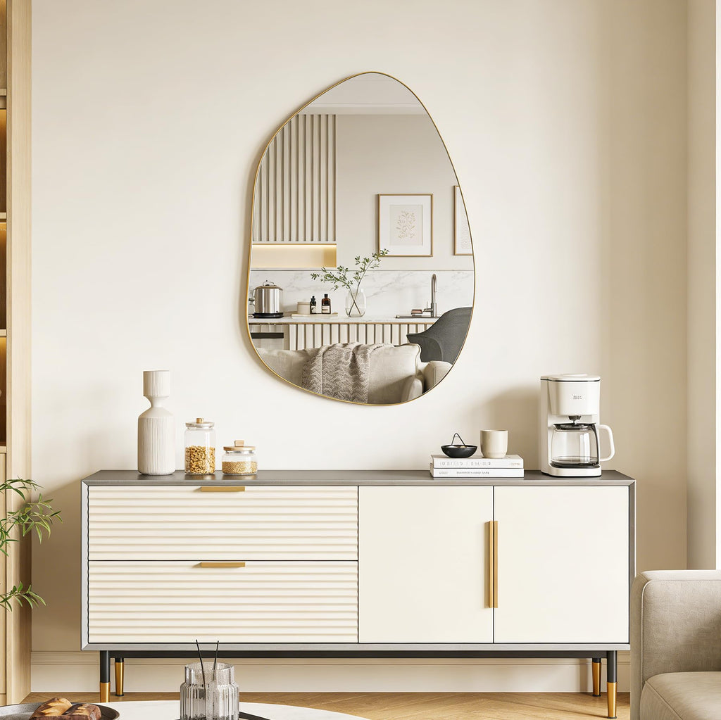 Irregular Asymmetrical Wall Mirror, 32x24 Inch Gold Mirror