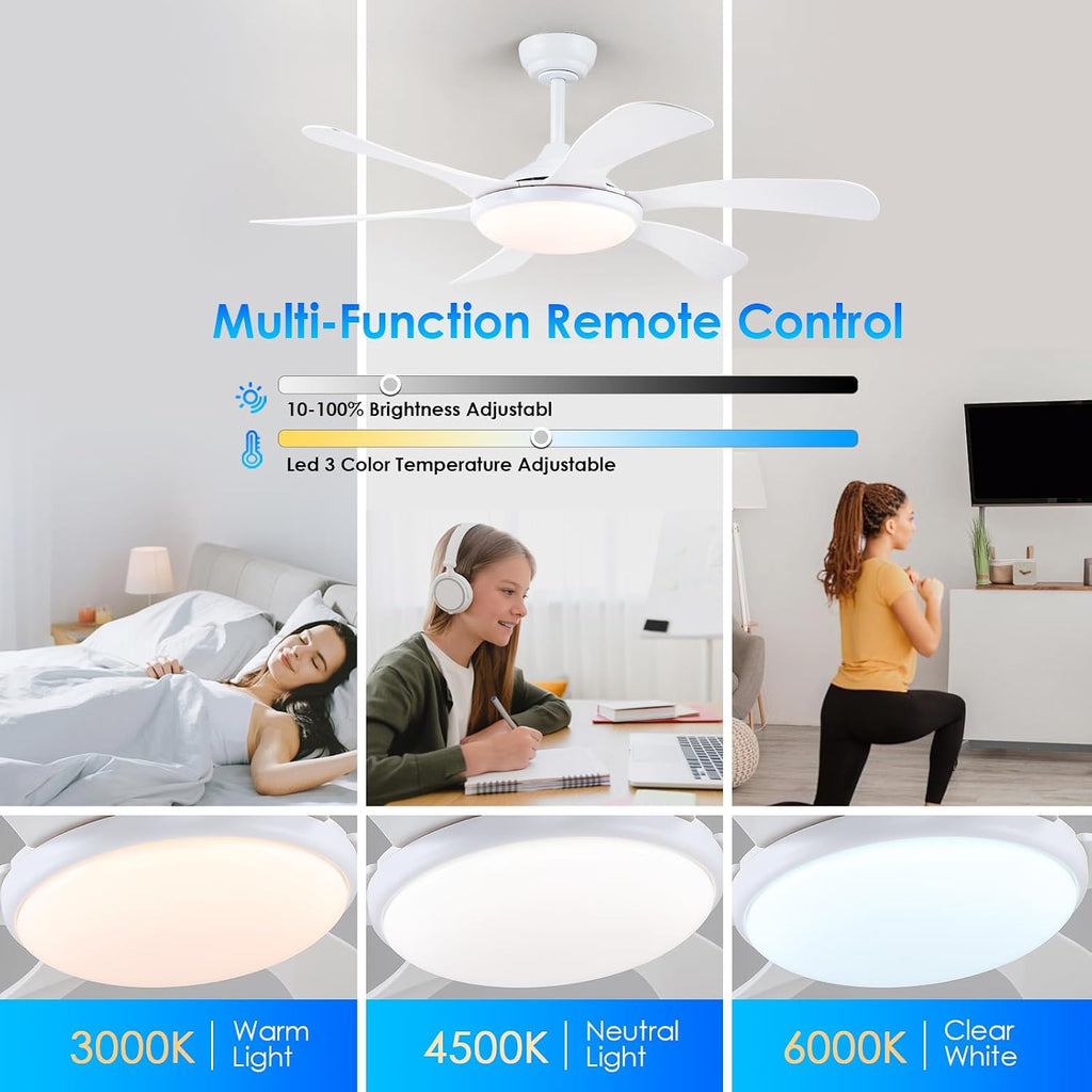 White Ceiling Fan with Lights and Remote - 46" Modern Indoor Ceiling Fan Light Low Profile, Dimmable, Reversible Quiet Motor and Timing, Outdoor Ceiling Light for Covered Patios A101-B0DF72BKDR