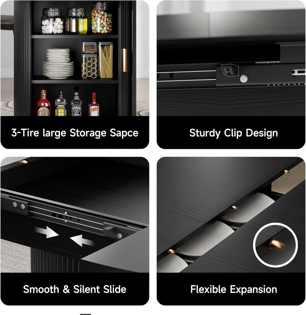 Round Dining Table: 47′′-63′′ Kitchen Table for 4 6 8 with Dust-Proof 2-Tier Storage Shelf Space Saving, Modern