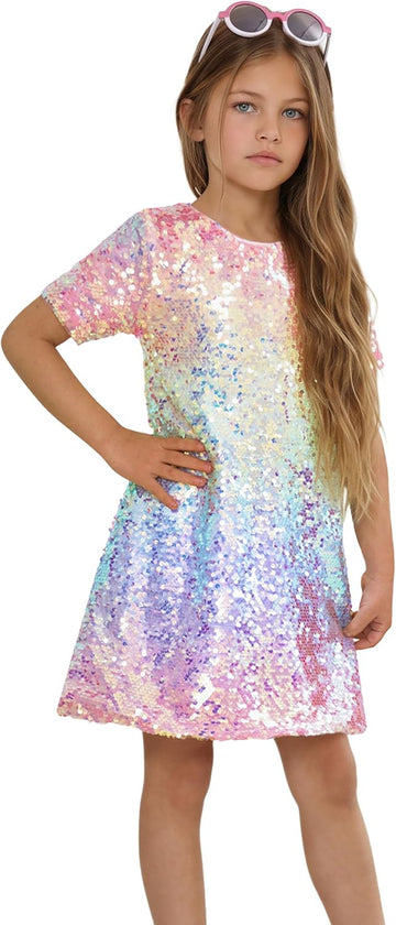 Girls Ombre Pastel Gradient Shimmer Sparkle Colorful Sequin Party Dress