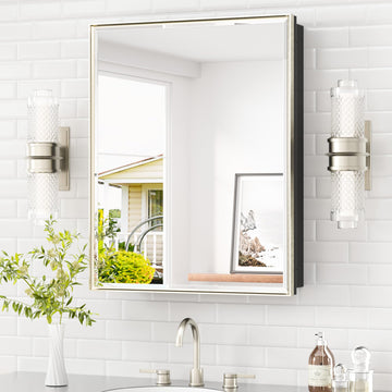Medicine Cabinet Mirror 24" x 30", Brushed Nickel Recessed Medicine Cabinet with Beveled Tempered Mirror, Stepless
