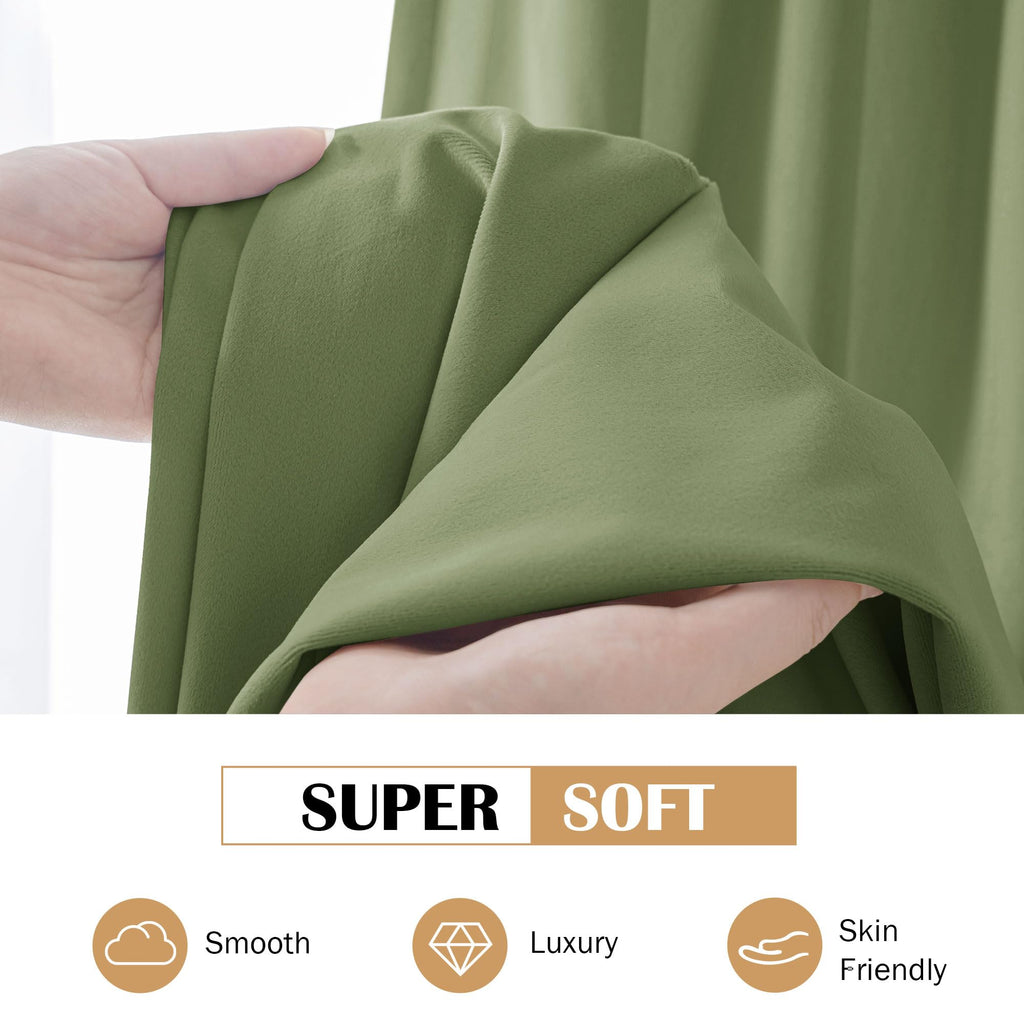 Sage Green Velvet Curtains Living Room 52x72 2 Panels