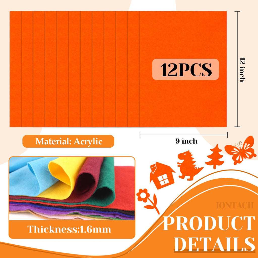 9" X 12" Felt Fabric Sheets 1.6mm Thick (12 Packs, Orange)