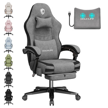 Gaming Chair, Fabric Computer Office Chair with Massage, Ergonomic Chair with Footrest Lumbar Support, Pocket Spring
