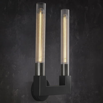 Modern Black Wall Sconces,19 Inch Double Bathroom Wall Sconce with Clear Glass Tube,Indoor 2-Light Vanity Mirror Wall Lights, for Bathroom,Living Room, Bedroom, Hallway, Entryway,Fireplace, Staircase A114-B0DMRK4LCB