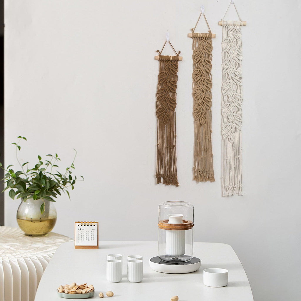 3 Pcs Small Macrame Wall Hanging Boho Decor Woven Tapestry, Brown Macrame Wall Art Nursery Apartment Office Home