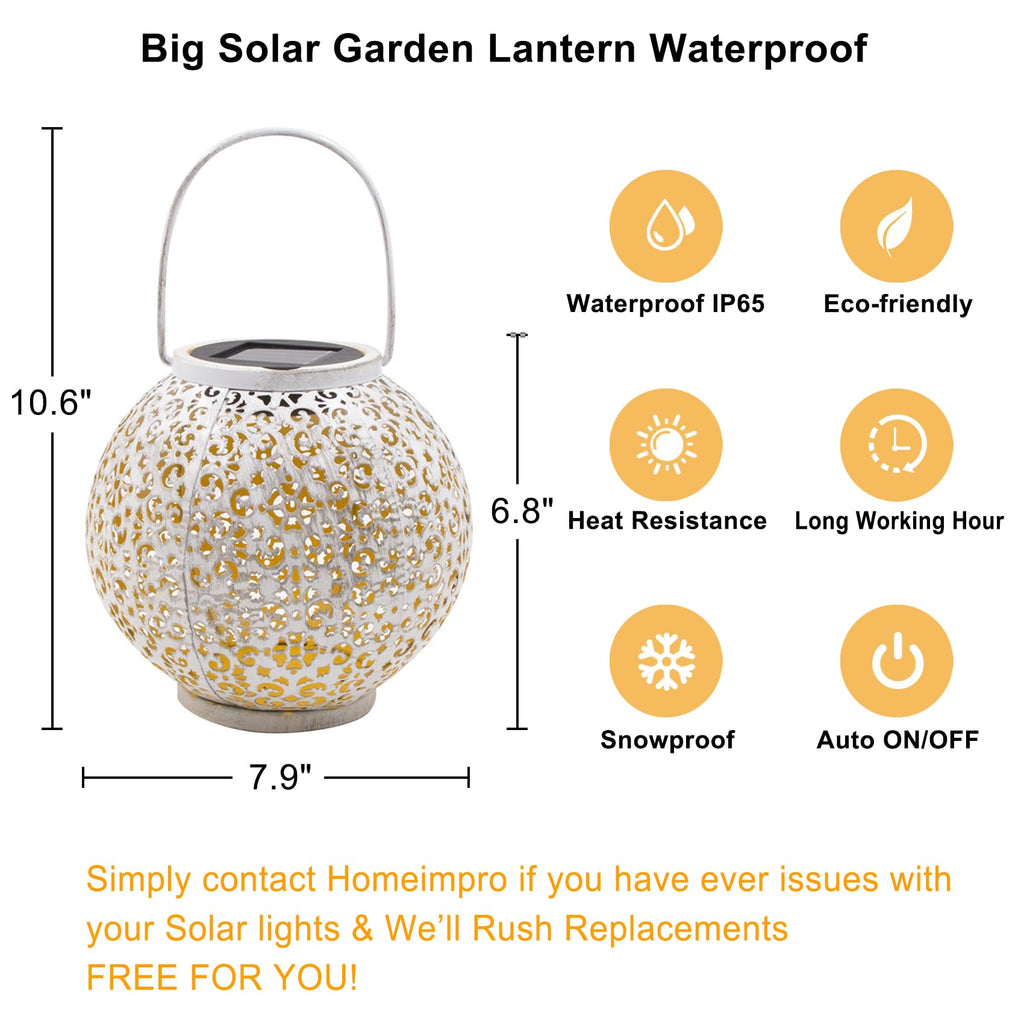 Outdoor Solar Big Lantern Waterproof Mothers Day Garden Gifts for Mom Women, Solar Garden Lights for Backyard Table